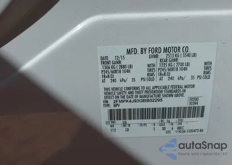 2016 Ford Edge Sel z USA, uszkodzony, nr VIN 2FMPK4J93GBB02295